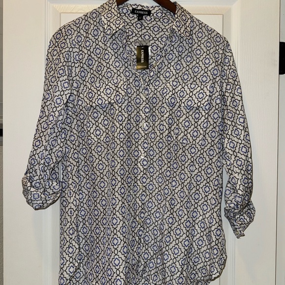 Express Blue Patterned Blouse - Picture 2 of 4